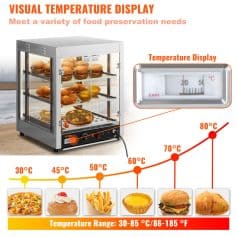 Visual temperature display for food preservation needs in commercial kitchens and restaurants. Showcases temperature ranges from 30°C to 80°C with clear indicator.
