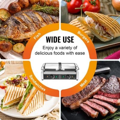Versatile Chef appliance for grilling meats, sandwiches, fish, and burgers, perfect for home cooking and outdoor meals.