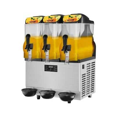 Efficient triple beverage dispenser for juice and drinks, ideal for commercial settings, cafes, and convenience stores. Easy to operate, clean, and perfect for serving cold drinks.