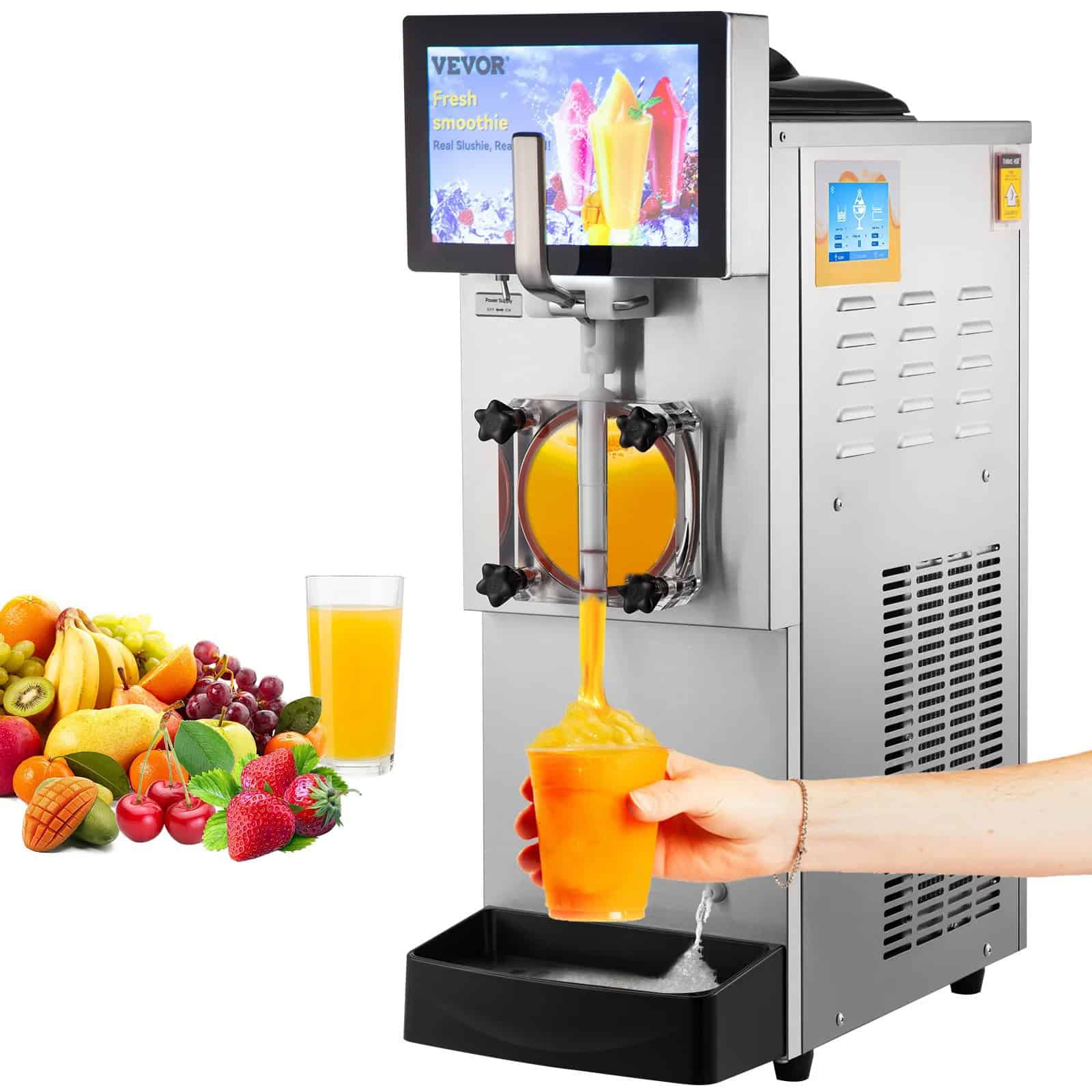 High-capacity commercial juice dispenser for smoothies, fresh fruit juices, and slushies; ideal for cafes, restaurants, and juice bars.