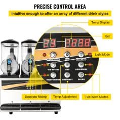 High-resolution image of a professional beverage dispenser with digital controls, temperature display, and mixing options, ideal for cafes and health food stores.
