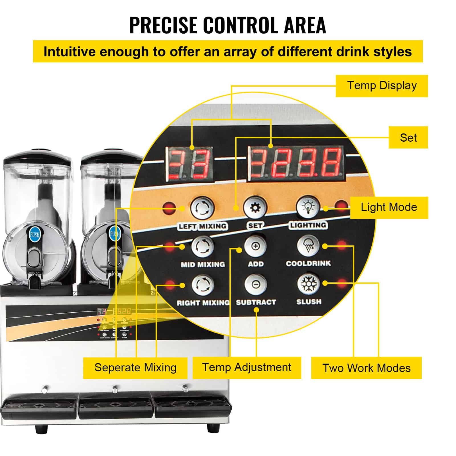 High-resolution image of a professional beverage dispenser with digital controls, temperature display, and mixing options, ideal for cafes and health food stores.