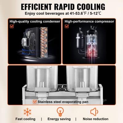 High-quality cooling condenser, high-performance compressor, and stainless steel evaporating pan enhance cooling efficiency.
