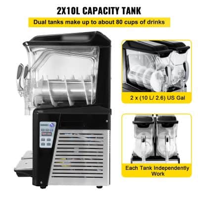 High-capacity commercial ice maker with dual tanks, producing up to 80 cups of ice, ideal for busy restaurants and cafes. Elegant black and clear design with separate tanks for independent operation.