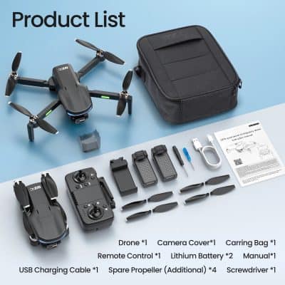 High-quality drone with multiple batteries, remote control, carrying case, and spare propellers for precision aerial photography in optometry fields.