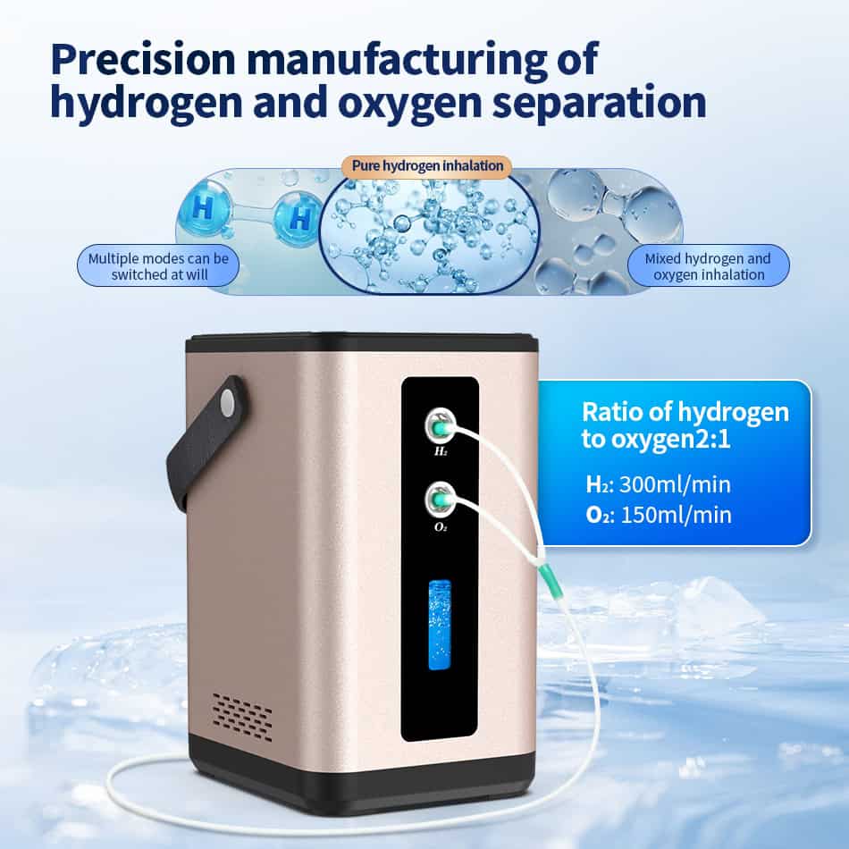 Portable hydrogen oxygen generator for medical and wellness applications, featuring adjustable modes, precise hydrogen and oxygen ratios, and easy-to-use interface.
