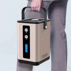 Portable medical oxygen concentrator with adjustable flow rates, ideal for hospitals and home care patients needing reliable oxygen supply.