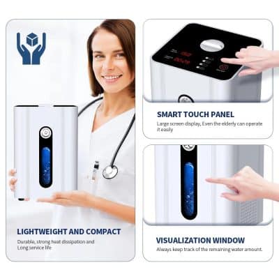 High-tech water purifier with smart touch panel and visualization window for easy operation and water level monitoring. Compact, lightweight, and durable for home use.