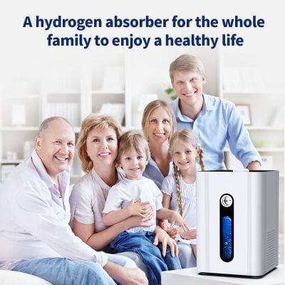 A family using a hydrogen water generator for health and wellness at home, promoting clean, rejuvenating water with advanced hydrogen absorption technology.