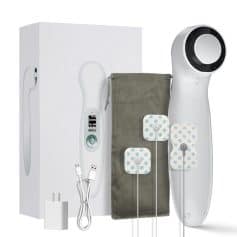 Advanced medical ultrasound therapy machine for pain relief and tissue healing. Includes handheld transducer, pads, power adapter, and carrying pouch for optimal treatment.