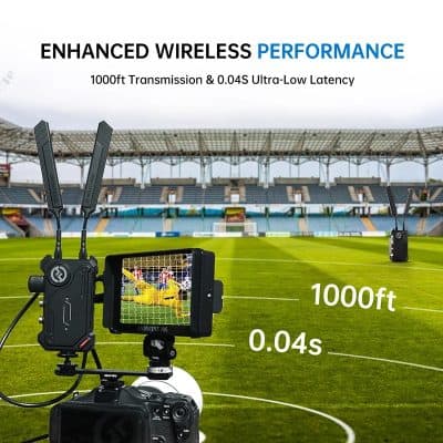 High-performance wireless camera system with 1000ft transmission and ultra-low 0.04s latency, ideal for capturing live sports events at great distances.