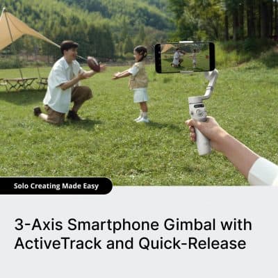 Flexible 3-axis smartphone gimbal stabilizer with ActiveTrack and quick-release for smooth videos. Perfect for capturing family moments, outdoor activities, and professional content creation easily.