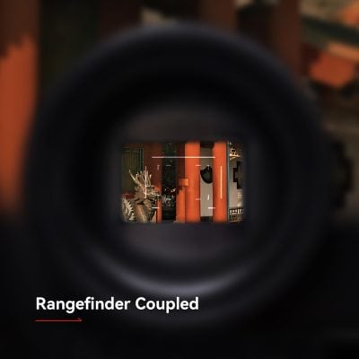 Optical rangefinder view focusing on a Chinese dragon statue and architectural pillars, emphasizing high-quality imaging for photography and vision enhancement.