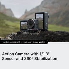 High-resolution action camera with 1/1.3-inch sensor and 360° stabilization for professional-quality videos and photos. Perfect for outdoor adventures, sports, and travel videography.