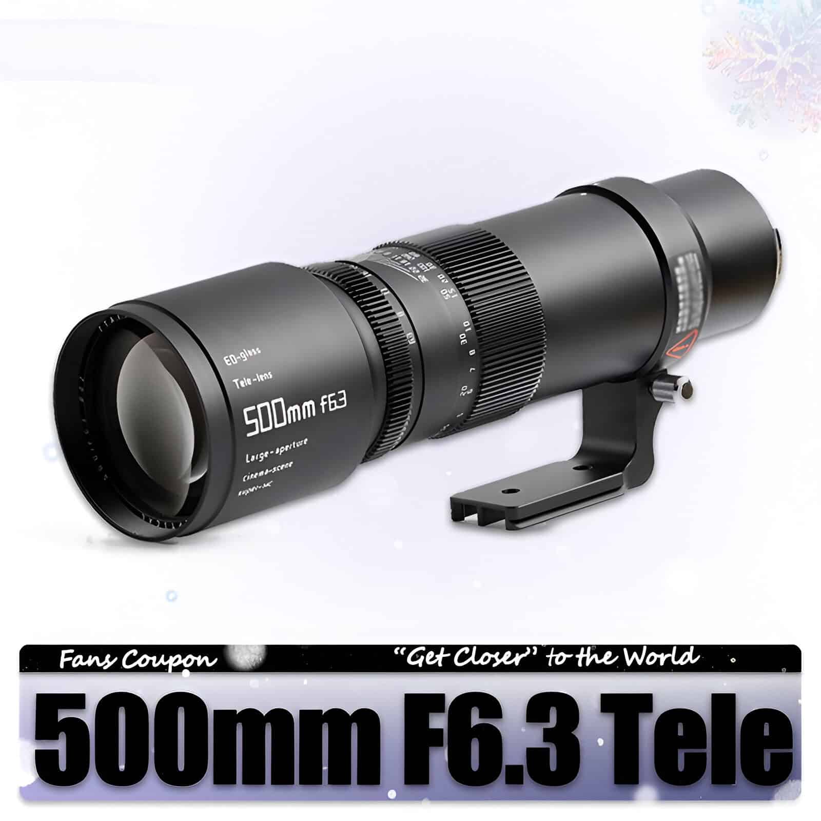 High-quality 500mm F6.3 telephoto lens, ideal for photography, telescopic viewing, and professional optical applications.