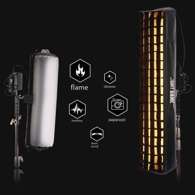 High-quality professional LED lighting for photography and videography, featuring flame effects, glamor lighting, breathing modes, paparazzi flashes, and short circuit protection. Perfect for creative shoots.