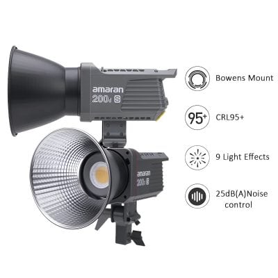 High-quality professional photography studio light with Bowens mount, 95+ CRI, 9 light effects, and noise control, ideal for portraits and product photography.