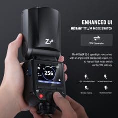 Enhanced UI speedlight control with TTL/M modes for professional photography.