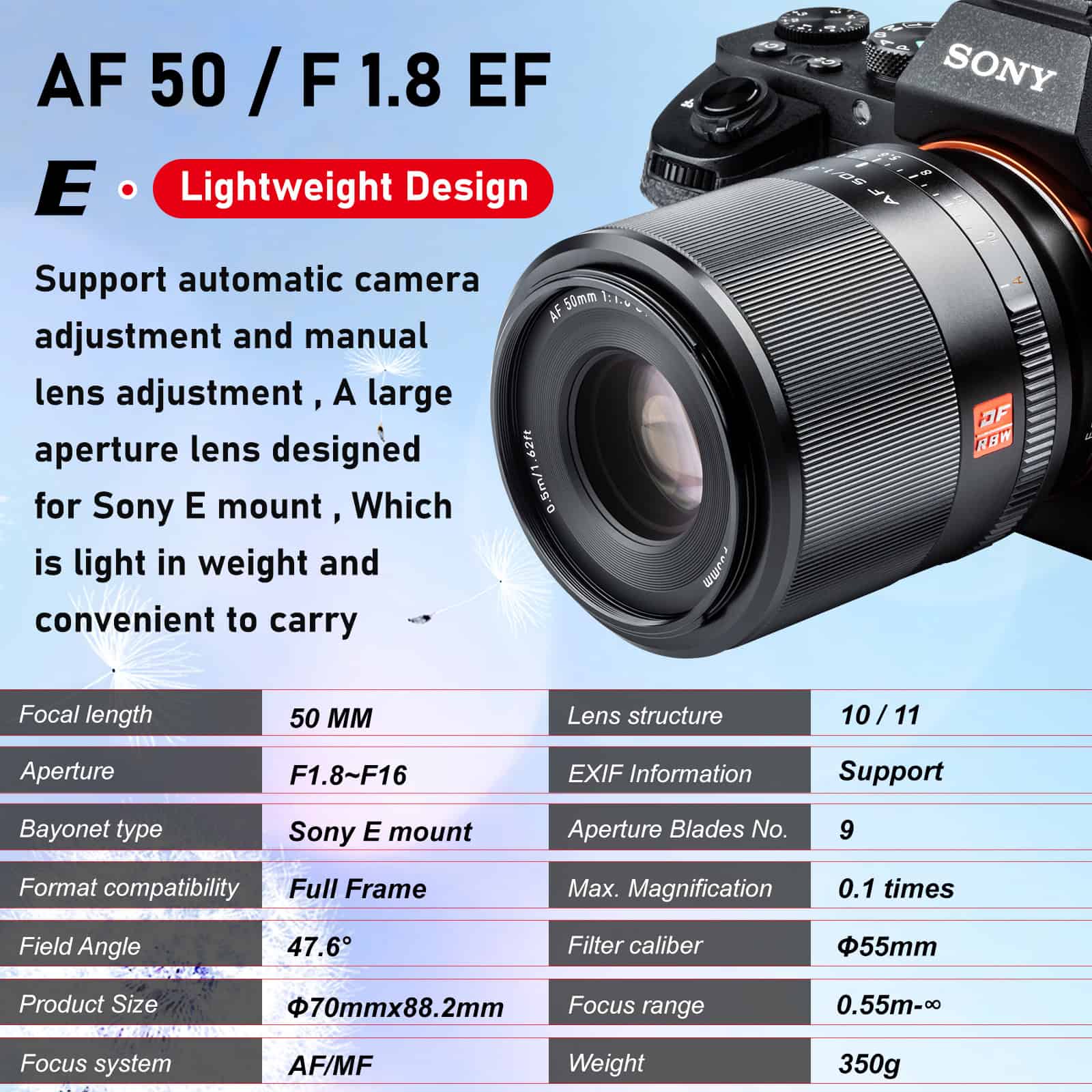 Open up sharp images with Sony E mount 50mm lens, perfect for optometry applications, lightweight and compatible with medical cameras, enhances precision in optical measurements and eye care.