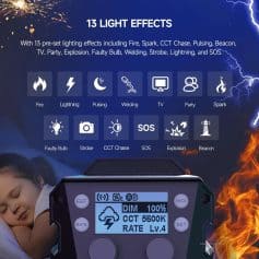 Versatile LED lighting effects for parties and events, featuring 13 pre-set options like fire, lightning, and pulsing for dynamic visual experiences. Perfect for enhancing event ambiance.