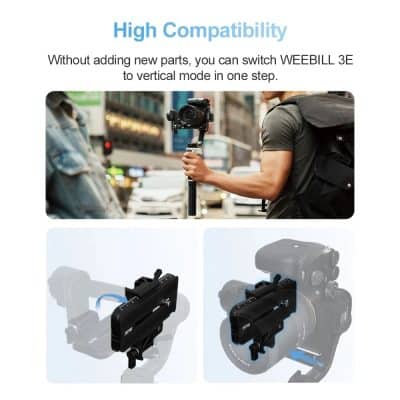 Highly compatible camera stabilizer for professional DSLR and mirrorless cameras, ensuring smooth video shooting without adding extra parts, perfect for videographers and content creators.