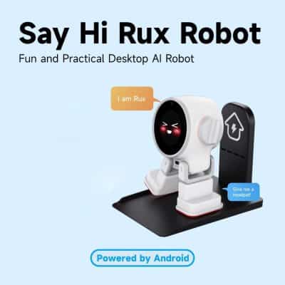 Adorable desktop AI robot with playful expressions, voice interaction, and charging station, perfect for tech enthusiasts and kids to explore artificial intelligence at home or school.
