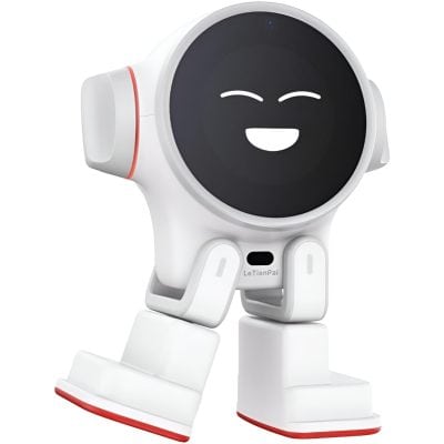 A friendly, smiling robot designed for healthcare settings, promoting patient engagement and assistance at Mona Lisa Medical.