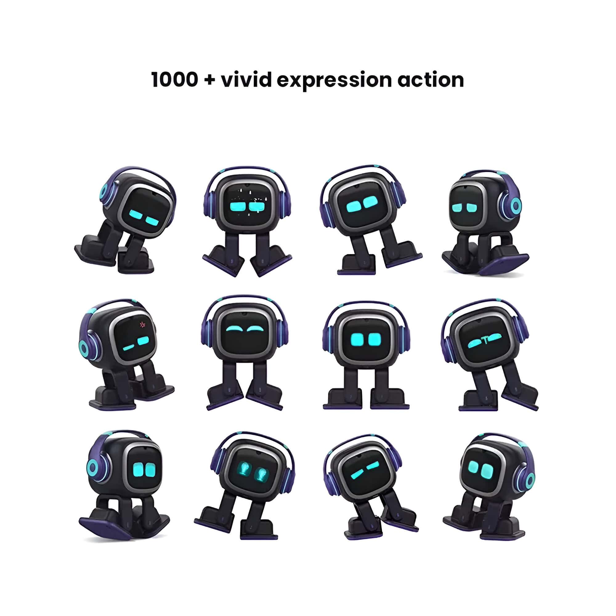 Cute robot eye models with headphones and expressive faces, ideal for eye health tech and optometry instruments. Bright, modern design perfect for eye care and optical store branding.