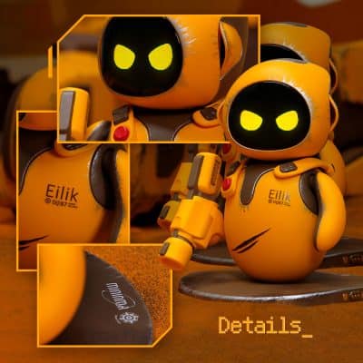 Robotic toy with vibrant yellow finish, glowing screen eyes, and customizable features, ideal for tech lovers and collectors at Monalisa Store.