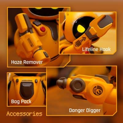 High-quality robot toy accessories including haze remover, lifeline hook, bag pack, and danger digger, perfect for kids’ playsets and toy collection. Enhance imaginative play with these fun, durable accessories.