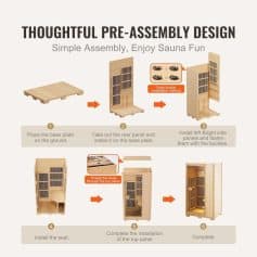 Sauna pre-assembly kit for easy setup at Monalisa Store, designed for home relaxation and wellness. Includes wooden panels, bottom plate, and assembly instructions for a hassle-free experience.