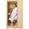High-quality wooden infrared sauna for wellness and relaxation, featuring a clear glass door, spacious interior, perfect for health benefits and stress relief.