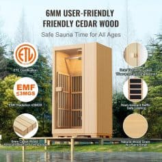 Durable 6mm Cedar Wood Sauna with Tempered Glass & Heat-Resistant Baffle.