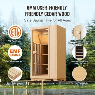 Durable 6mm Cedar Wood Sauna with Tempered Glass & Heat-Resistant Baffle.