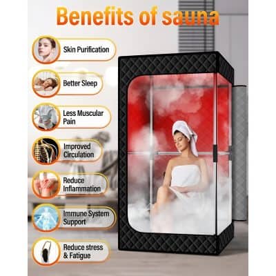 High-quality infrared sauna for health and relaxation, promoting skin purification, better sleep, muscle pain relief, improved circulation, reduced inflammation, immune support, and stress reduction.