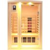 High-end infrared sauna with wooden interior, digital control panel, and LED lighting, ideal for relaxation and health benefits. Perfect for home spa or wellness centers.