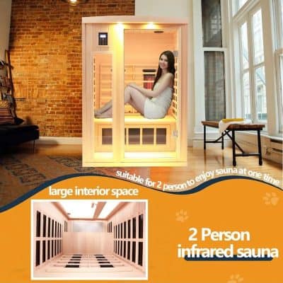 Infrared sauna for 2 persons with spacious interior for relaxation and health benefits, ideal for wellness and stress relief at Monalisa Medical.