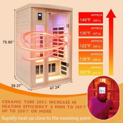 High-quality infrared sauna with adjustable temperature, fast heating, and durable ceramic tubes for optimal heat therapy, ideal for wellness and relaxation.