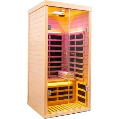 Modern infrared personal sauna with LED lighting for relaxation, detox, and wellness at Mona Lisa Medical. Easy to install and energy-efficient, perfect for home or spa use.