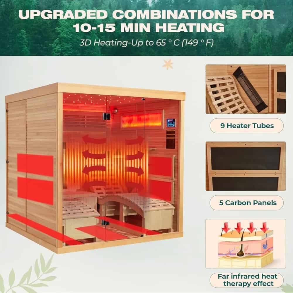 Advanced sauna heater with infrared therapy and carbon panels for optimal heat.