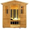 Luxurious wooden sauna cabin featuring glass door, windows, and interior with bench seating, perfect for relaxation and wellness at Monalisa Medical Store.
