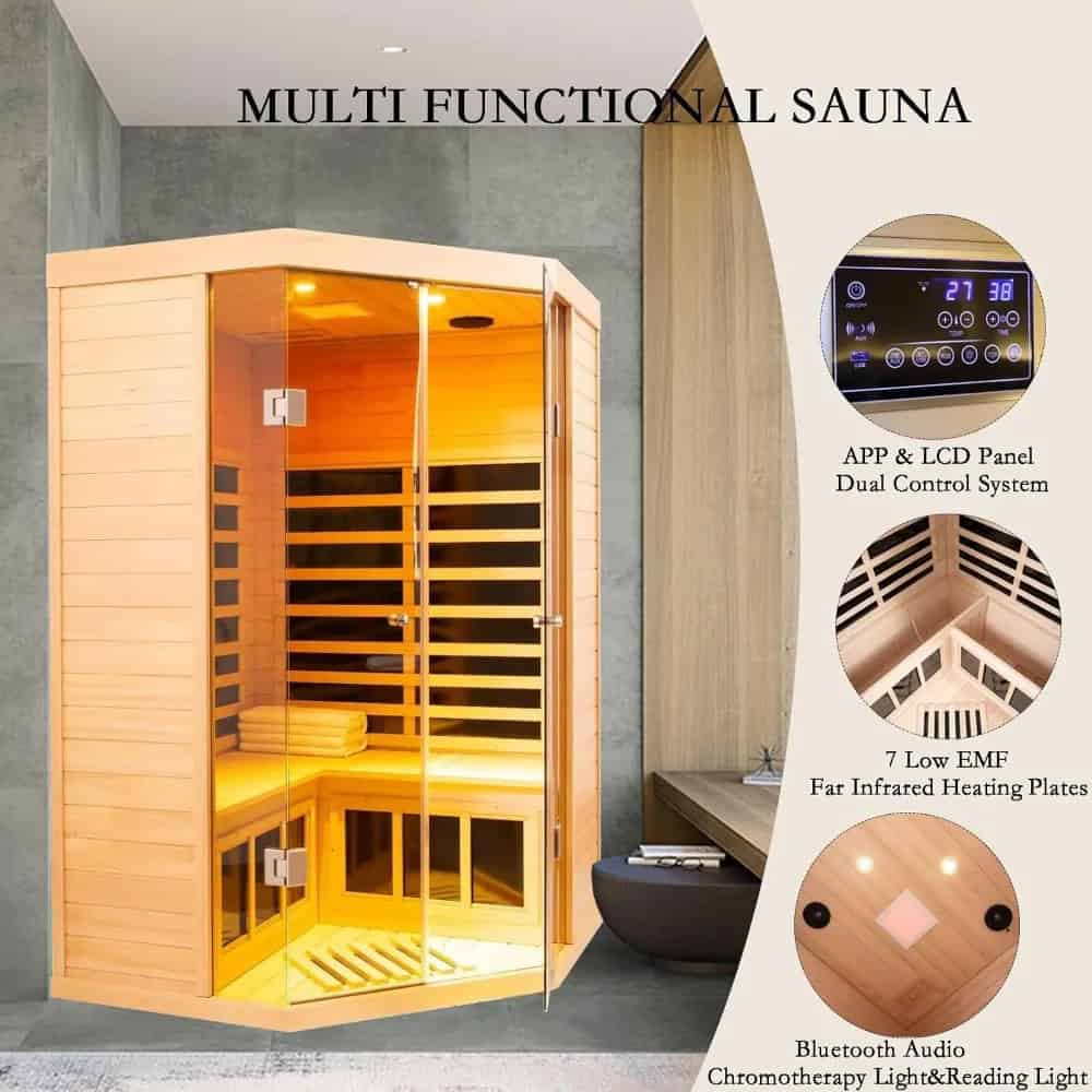 2-3 Person Low EMF FAR Infrared Sauna with Tempered Glass and App Control - Image 2