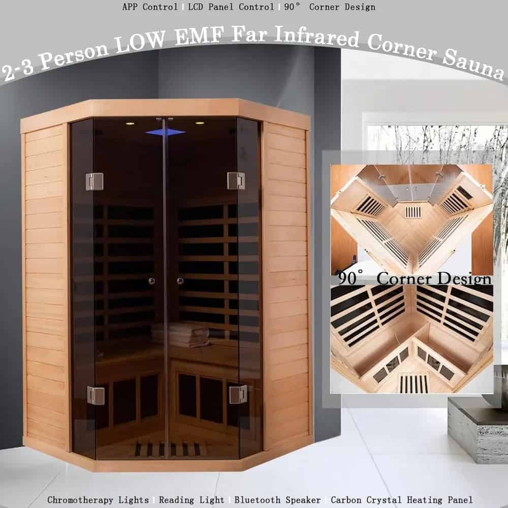 Infrared sauna at Monalisa Store designed for health and relaxation, featuring advanced chromotherapy, Bluetooth speakers, and a carbon crystal heating panel for a premium spa experience.