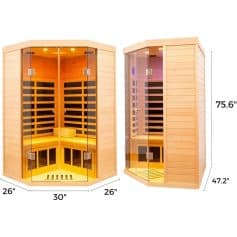 Luxurious infrared sauna cabinet for relaxation and wellness, durable wooden construction, glass door, perfect for home spa and health benefits.