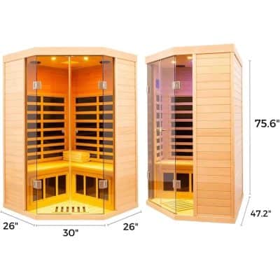Luxurious infrared sauna cabinet for relaxation and wellness, durable wooden construction, glass door, perfect for home spa and health benefits.