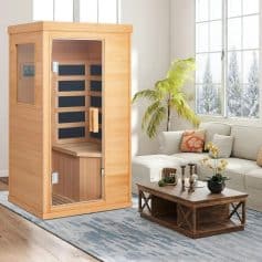 Luxurious indoor wooden sauna for relaxation and wellness. Perfect for home spas, featuring spacious interior, glass door, and easy assembly. Enhance your health and comfort today.