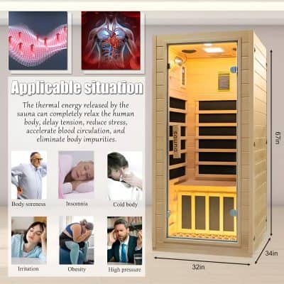 Infrared sauna for health benefits, stress relief, detox, and improved blood circulation at Monalisa Store. Perfect for wellness, pain relief, and relaxation.