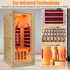 High-quality infrared sauna for health and wellness. Featuring 5 heating plates, bottom foot care, and direct heat absorption for stress relief and detoxification. Perfect for home fitness.