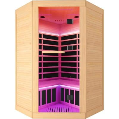 Luxurious wooden sauna with customizable LED lighting, ideal for relaxation and health benefits, featuring modern design and advanced temperature controls. Perfect for home or commercial use.