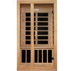 Elegant wooden sauna door with glass panels, ideal for wellness centers, spas, and luxury home sauna rooms. Durable, insulated, and stylish for a relaxing sauna experience.